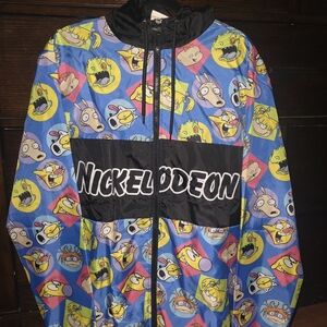 90's Nickelodeon Jacket- New Kids Cartoon Print- Blue and Black